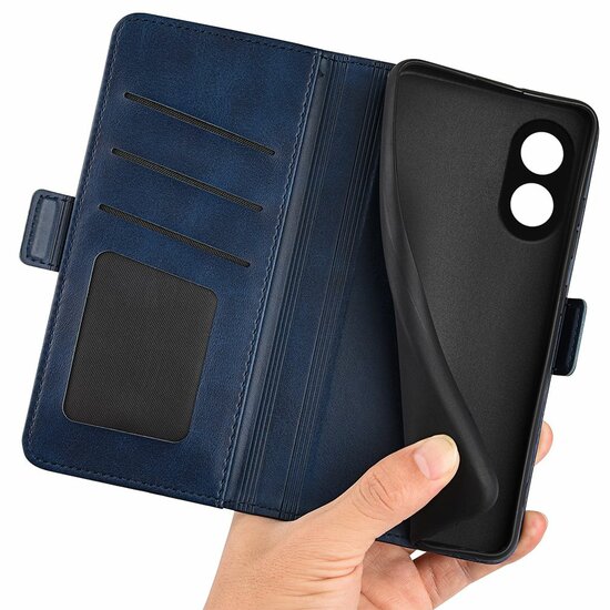 Oppo A78 (5G) Hoesje, MobyDefend Luxe Wallet Book Case (Sluiting Zijkant), Blauw