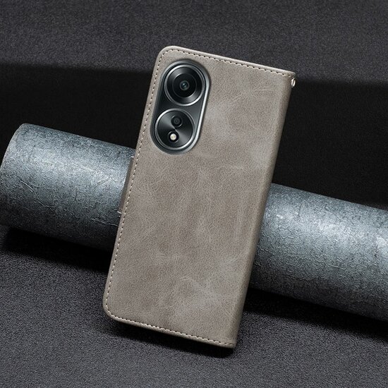 Oppo A98 Hoesje - MobyDefend Wallet Book Case Met Koord - Grijs