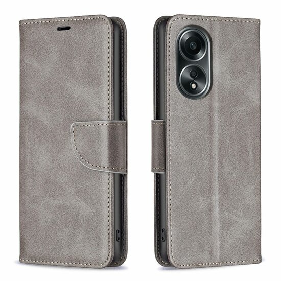 Oppo A98 Hoesje - MobyDefend Wallet Book Case Met Koord - Grijs