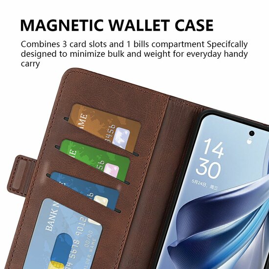 Oppo Reno10 / Reno10 Pro Hoesje - MobyDefend Luxe Wallet Book Case (Sluiting Zijkant) - Lichtbruin