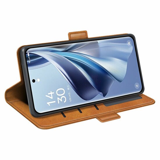 Oppo Reno10 / Reno10 Pro Hoesje - MobyDefend Luxe Wallet Book Case (Sluiting Zijkant) - Lichtbruin