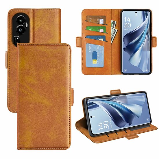 Oppo Reno10 / Reno10 Pro Hoesje - MobyDefend Luxe Wallet Book Case (Sluiting Zijkant) - Lichtbruin