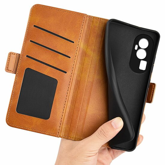 Oppo Reno10 / Reno10 Pro Hoesje - MobyDefend Luxe Wallet Book Case (Sluiting Zijkant) - Lichtbruin