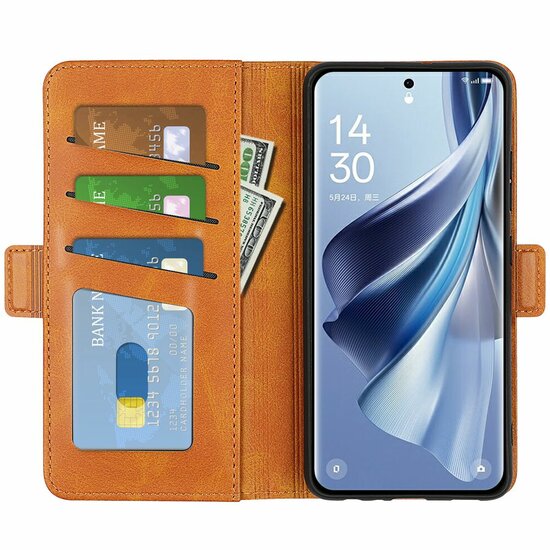Oppo Reno10 / Reno10 Pro Hoesje - MobyDefend Luxe Wallet Book Case (Sluiting Zijkant) - Lichtbruin