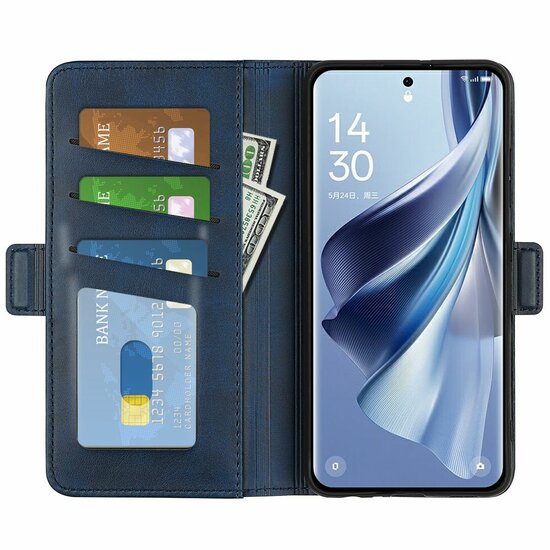 Oppo Reno10 / Reno10 Pro Hoesje - MobyDefend Luxe Wallet Book Case (Sluiting Zijkant) - Blauw