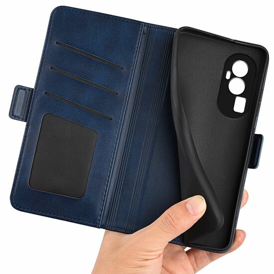 Oppo Reno10 / Reno10 Pro Hoesje - MobyDefend Luxe Wallet Book Case (Sluiting Zijkant) - Blauw