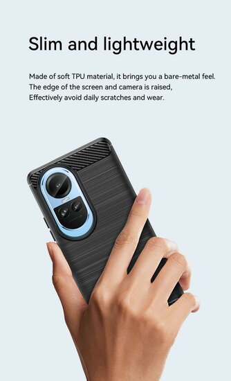 Oppo Reno10 Pro Hoesje - MobyDefend TPU Backcover - Geborstelde Metaal &amp; Carbon-Look - Zwart