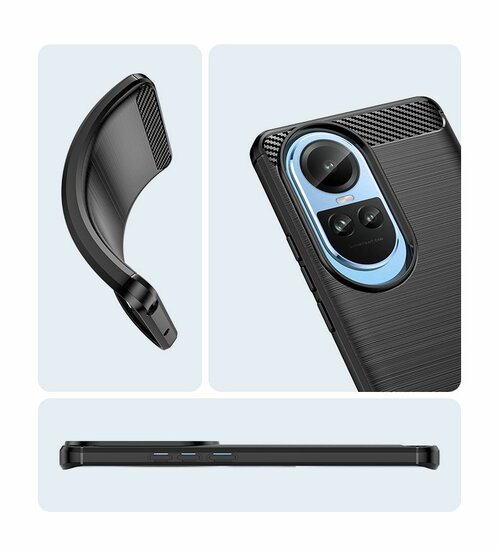 Oppo Reno10 Pro Hoesje - MobyDefend TPU Backcover - Geborstelde Metaal &amp; Carbon-Look - Zwart