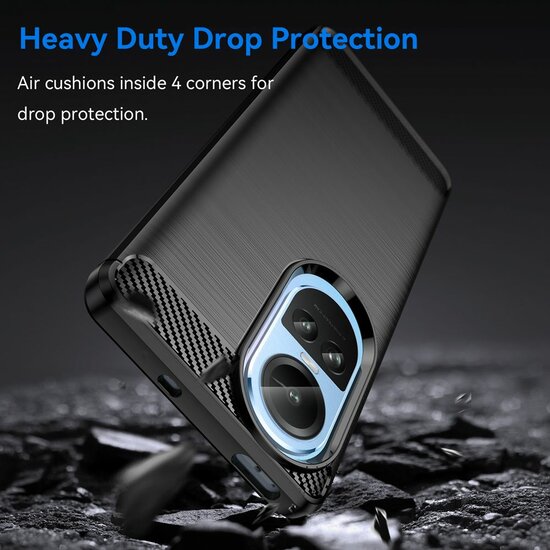 Oppo Reno10 Pro Hoesje - MobyDefend TPU Backcover - Geborstelde Metaal &amp; Carbon-Look - Zwart