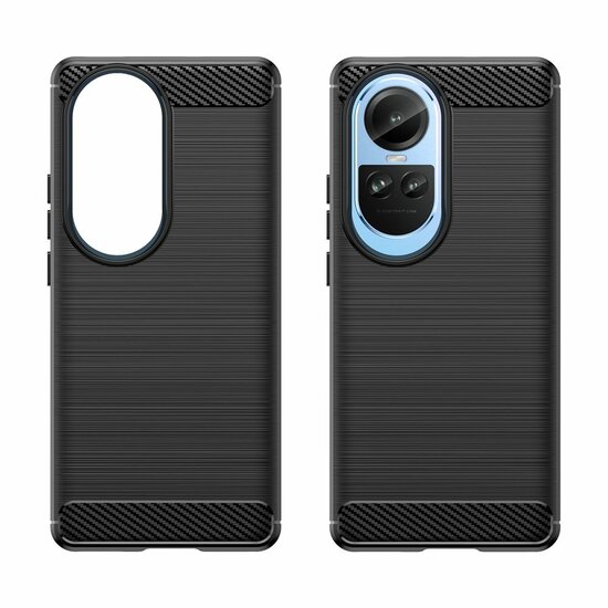 Oppo Reno10 Pro Hoesje - MobyDefend TPU Backcover - Geborstelde Metaal &amp; Carbon-Look - Zwart