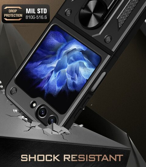 Samsung Galaxy Z Flip 5 Hoesje - MobyDefend Pantsercase Met Draaibare Ring - Zilvergrijs