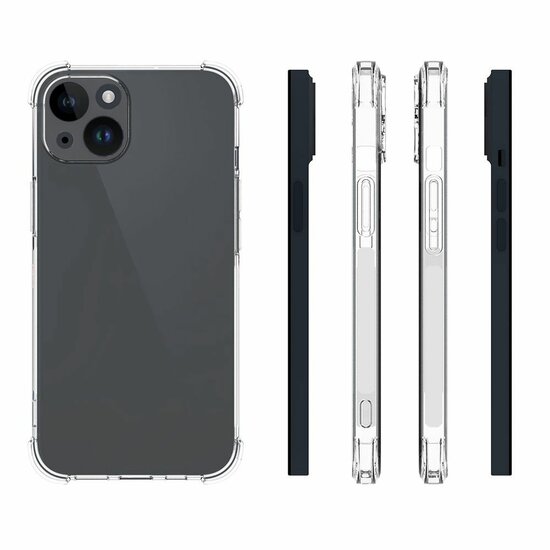 iPhone 15 Hoesje, MobyDefend Transparante Shockproof TPU Gelcase, Verstevigde Hoeken, Volledig Doorzichtig