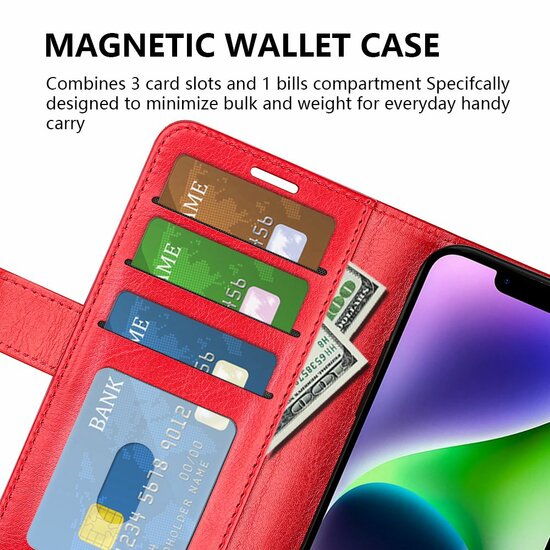 iPhone 15 Plus Hoesje, MobyDefend Wallet Book Case (Sluiting Achterkant), Rood
