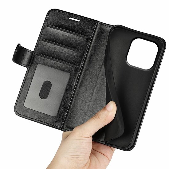 iPhone 15 Pro Hoesje, MobyDefend Wallet Book Case (Sluiting Achterkant), Zwart