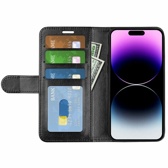 iPhone 15 Pro Hoesje, MobyDefend Wallet Book Case (Sluiting Achterkant), Zwart