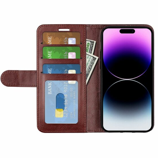 iPhone 15 Pro Hoesje, MobyDefend Wallet Book Case (Sluiting Achterkant), Bruin