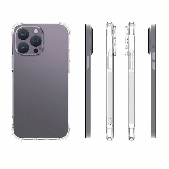 iPhone 15 Pro Max Hoesje, MobyDefend Transparante Shockproof TPU Gelcase, Verstevigde Hoeken, Volledig Doorzichtig