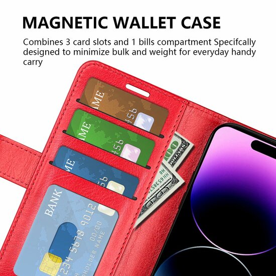 iPhone 15 Pro Max Hoesje, MobyDefend Wallet Book Case (Sluiting Achterkant), Rood