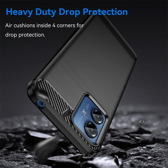 Motorola Moto G14 Hoesje - MobyDefend TPU Backcover - Geborstelde Metaal &amp; Carbon-Look - Blauw