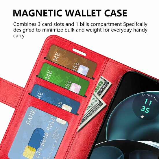 Motorola Moto G14 Hoesje, MobyDefend Wallet Book Case (Sluiting Achterkant), Rood