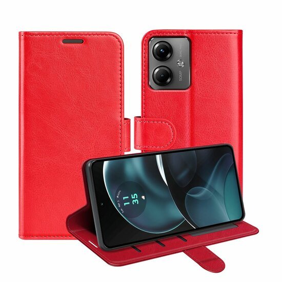 Motorola Moto G14 Hoesje, MobyDefend Wallet Book Case (Sluiting Achterkant), Rood