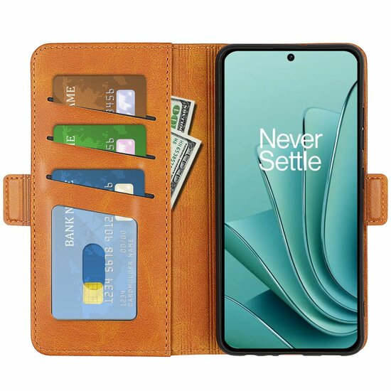 OnePlus Nord 3 Hoesje, MobyDefend Luxe Wallet Book Case (Sluiting Zijkant), Lichtbruin