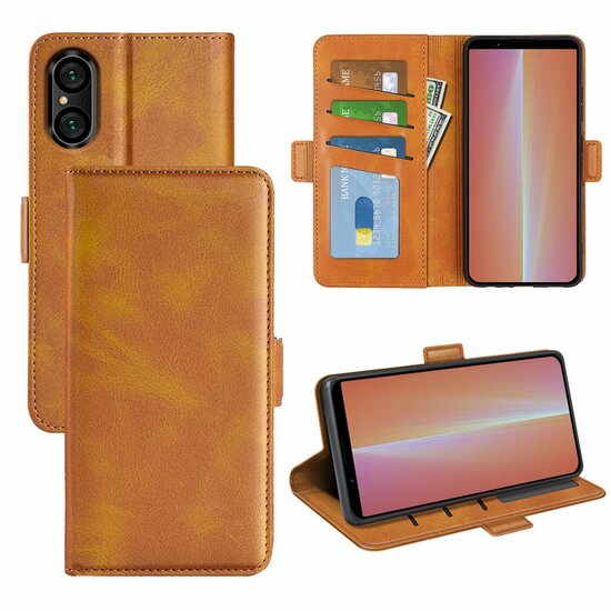 Sony Xperia 5 V Hoesje, MobyDefend Luxe Wallet Book Case (Sluiting Zijkant), Lichtbruin