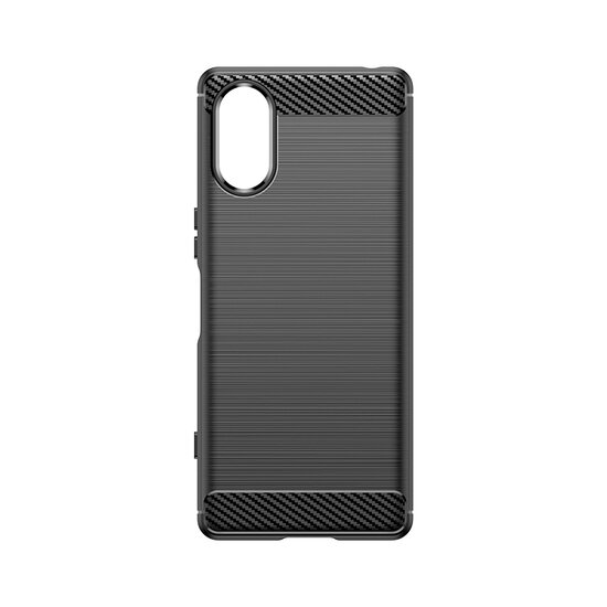 Sony Xperia 5 V Hoesje, MobyDefend TPU Gelcase, Geborsteld Metaal + Carbonlook, Zwart