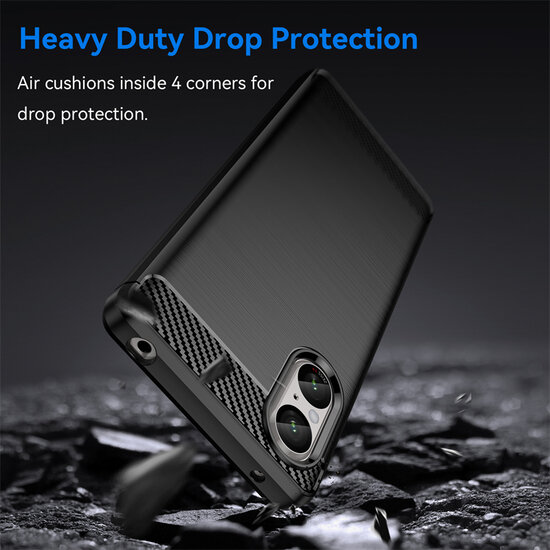 Sony Xperia 5 V Hoesje - MobyDefend TPU Backcover - Geborstelde Metaal &amp; Carbon-Look - Zwart