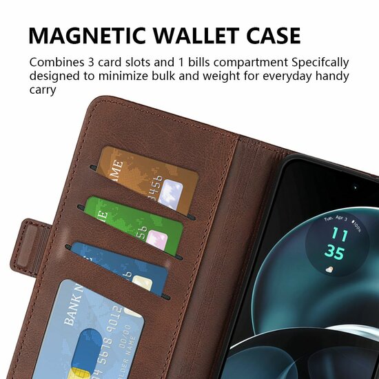 Motorola Moto G14 Hoesje - MobyDefend Luxe Wallet Book Case (Sluiting Zijkant) - Bruin