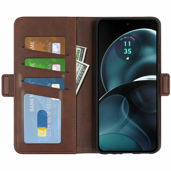 Motorola Moto G14 Hoesje, MobyDefend Luxe Wallet Book Case (Sluiting Zijkant), Bruin