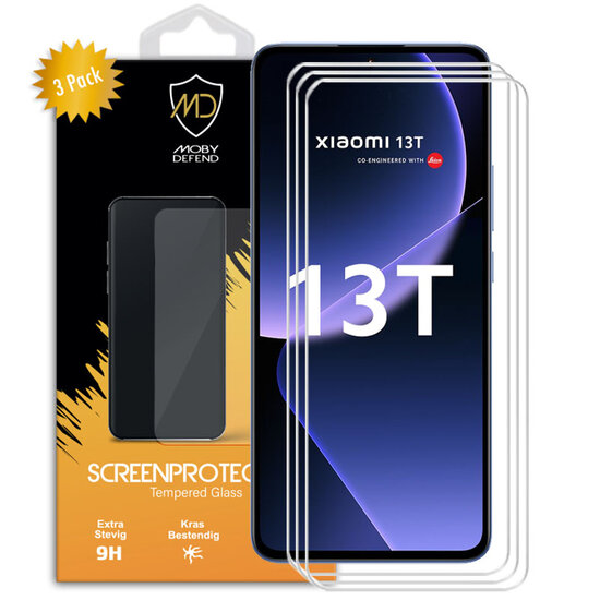3-Pack Xiaomi 13T Screenprotectors - MobyDefend Case-Friendly Screensavers - Gehard Glas