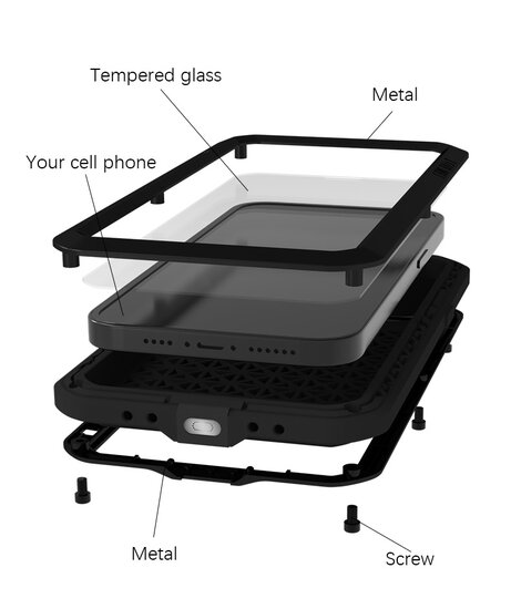 iPhone 15 Pro Hoes - Love Mei Metalen Case - Extreme Protection - Zwart