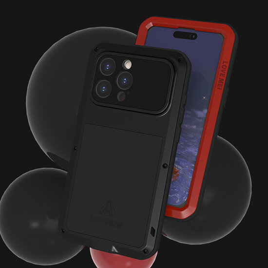 iPhone 15 Pro Max Hoes - Love Mei Metalen Case - Extreme Protection - Zwart