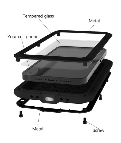 iPhone 15 Pro Max Hoes - Love Mei Metalen Case - Extreme Protection - Zwart