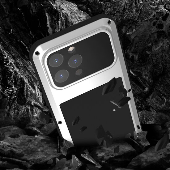 iPhone 15 Pro Max Hoes - Love Mei Metalen Case - Extreme Protection - Zwart
