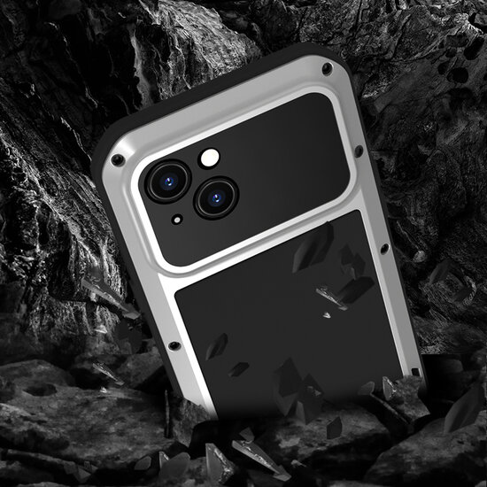 iPhone 15 Plus Hoes - Love Mei Metalen Case - Extreme Protection - Zwart