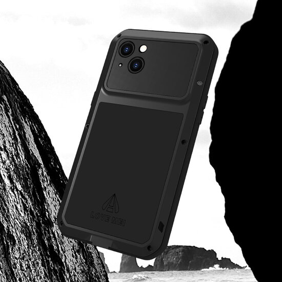 iPhone 15 Plus Hoes - Love Mei Metalen Case - Extreme Protection - Zwart