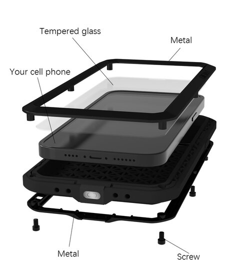 iPhone 15 Plus Hoes - Love Mei Metalen Case - Extreme Protection - Zwart