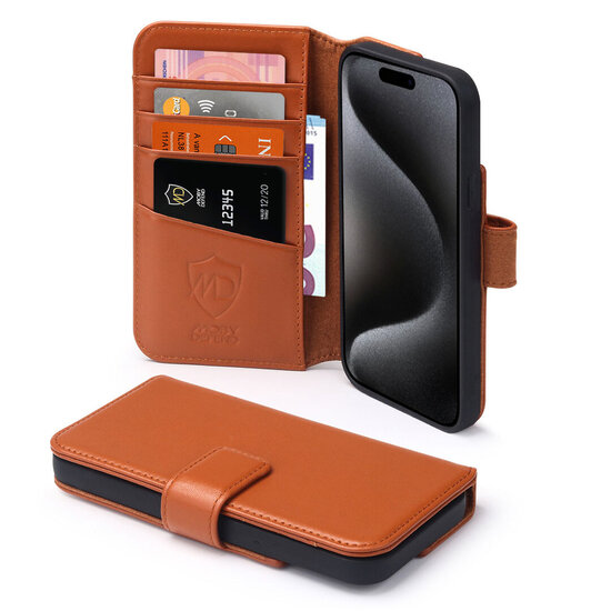 iPhone 15 Pro Hoesje - Luxe MobyDefend Wallet Bookcase - Lichtbruin