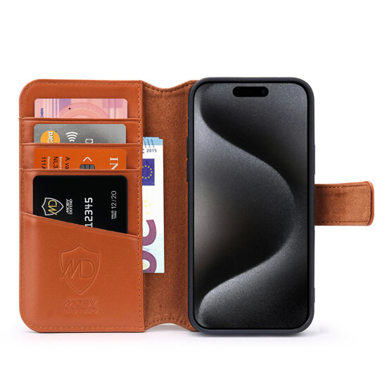 iPhone 15 Pro Hoesje - Luxe MobyDefend Wallet Bookcase - Lichtbruin