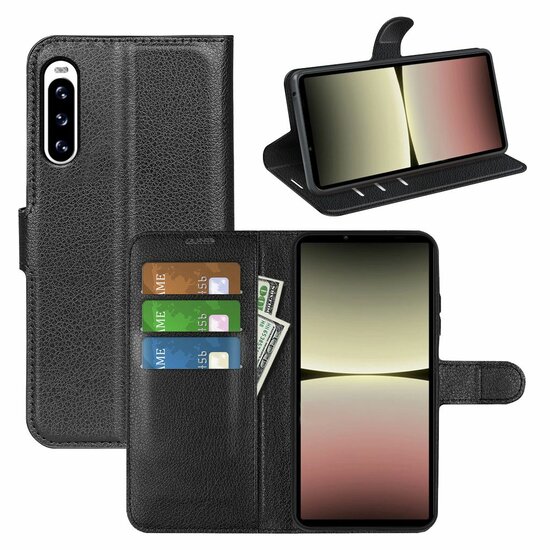 Sony Xperia 5 V Hoesje - MobyDefend Kunstleren Wallet Book Case (Sluiting Voorkant) - Zwart