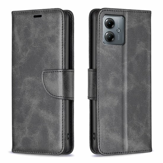 Motorola Moto G14 Hoesje - MobyDefend Wallet Book Case Met Koord - Zwart