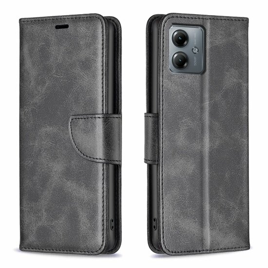 Motorola Moto G14 Hoesje, MobyDefend Wallet Book Case Met Koord, Zwart