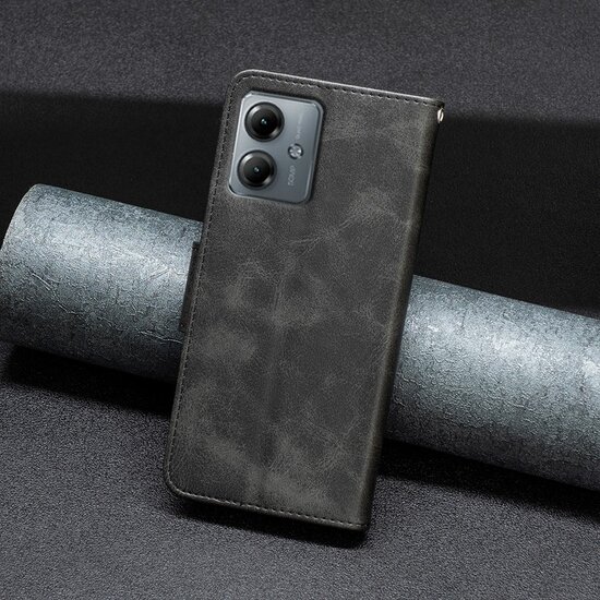 Motorola Moto G14 Hoesje - MobyDefend Wallet Book Case Met Koord - Zwart