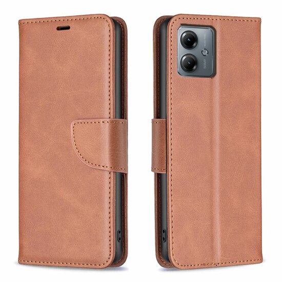 Motorola Moto G14 Hoesje - MobyDefend Wallet Book Case Met Koord - Bruin