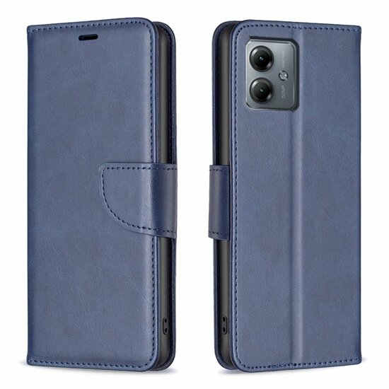 Motorola Moto G14 Hoesje, MobyDefend Wallet Book Case Met Koord, Blauw