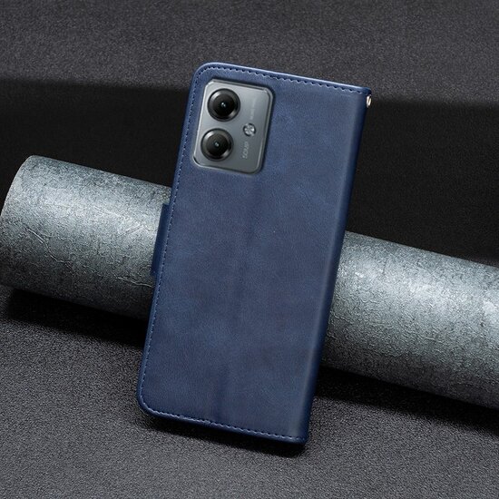 Motorola Moto G14 Hoesje - MobyDefend Wallet Book Case Met Koord - Blauw