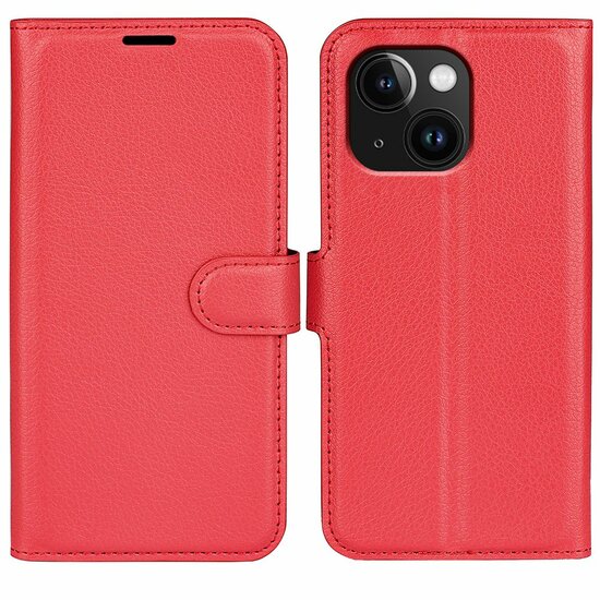 iPhone 15 Hoesje - MobyDefend Kunstleren Wallet Book Case (Sluiting Voorkant) - Rood