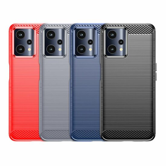 OnePlus Nord CE 2 Lite Hoesje - MobyDefend TPU Backcover - Geborstelde Metaal &amp; Carbon-Look - Blauw
